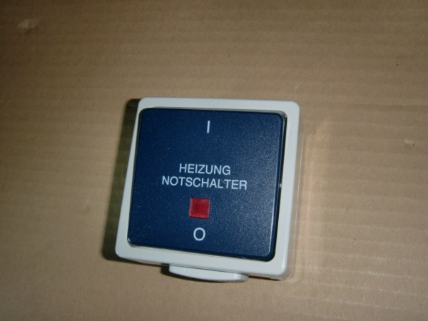 28398 Aquarius IP54 hellgrau/stahlblau FR-AP-Heizungsnotschalter / Ausschalter 2-polig mit LED